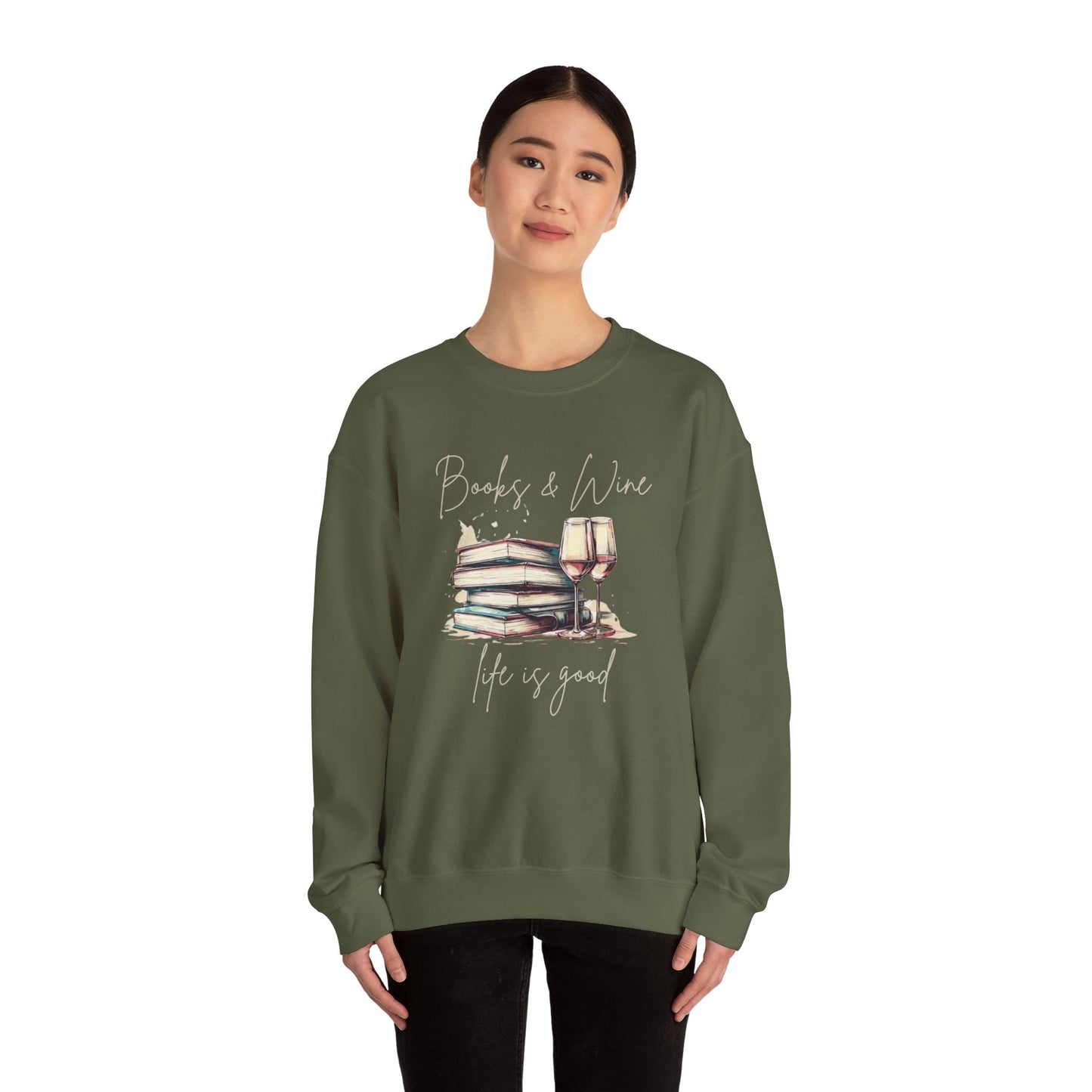 Books and Wine Life is Good Sweatshirt, Book Club Gifts, Book Lover Gift for Reader, Vintage Wine and Books Shirt, Gift for Friend