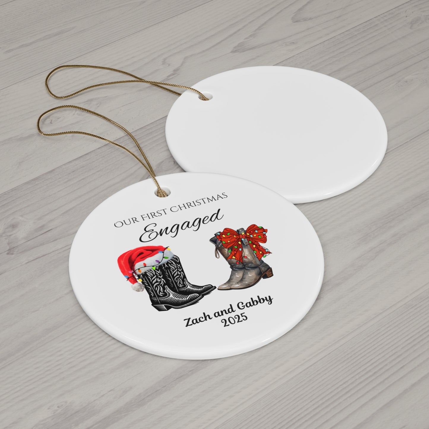 First Christmas Engaged Custom Ornament Gift, Personalized Cowboy Boots Couple Engagement Ornament, Bridal Shower Gift