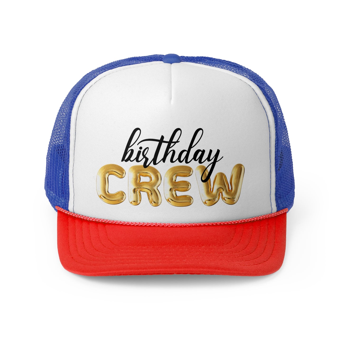 Gold Bubble Letter Birthday Crew Trucker Hats