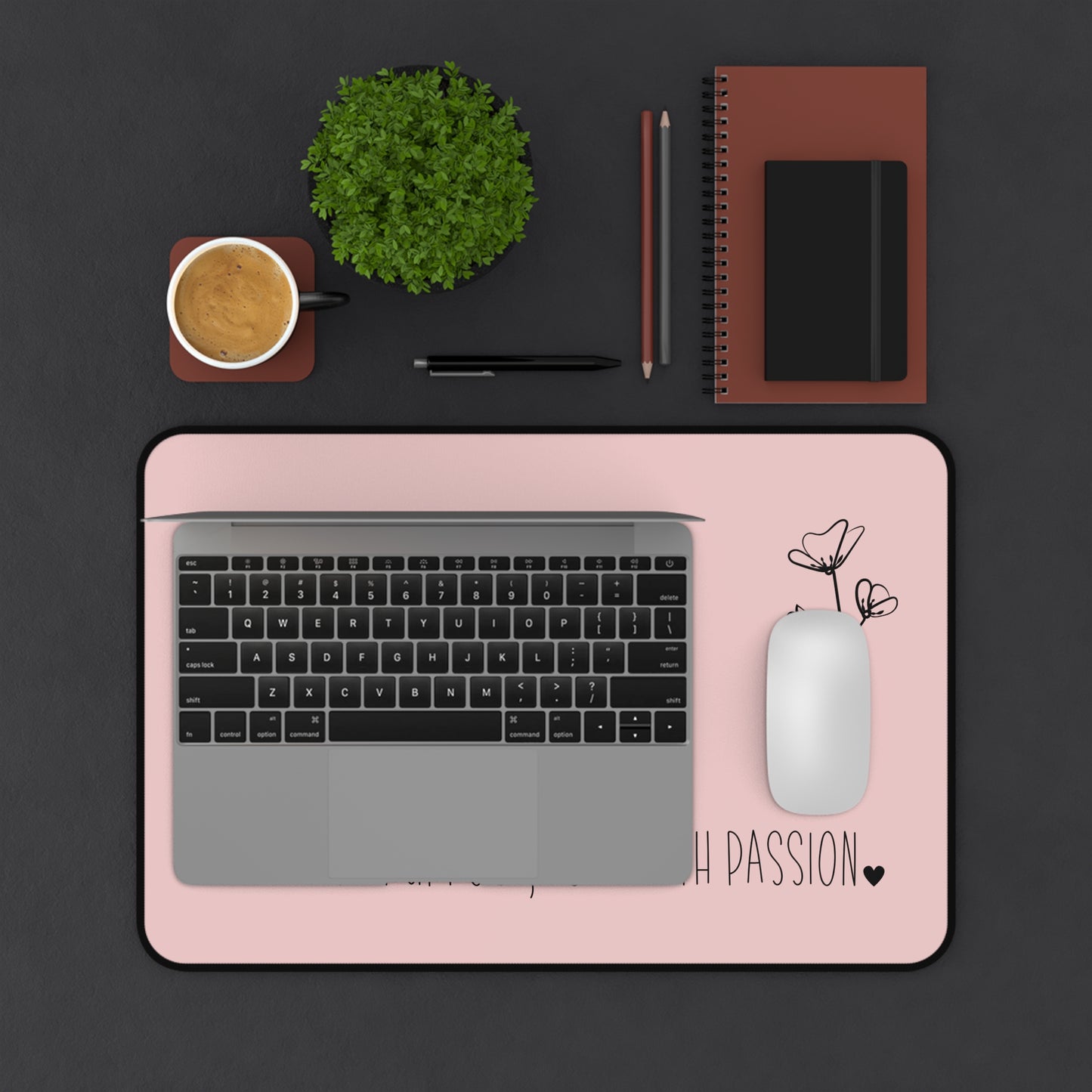 Pink Live with Purpose Love with Passion Desk Pad Human Resources, Home Office Decor Gift for Co-Worker Inspirational Office Accessory