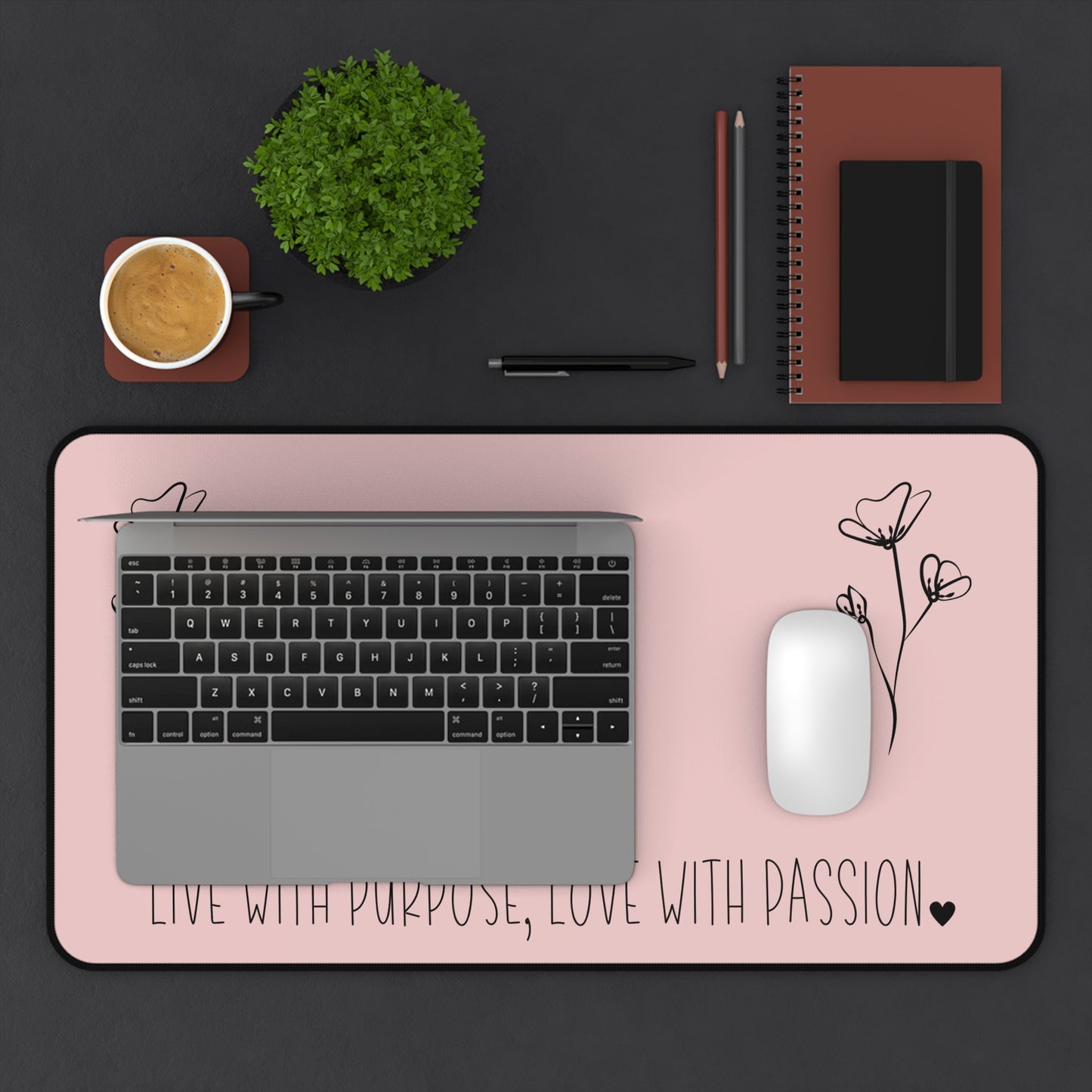 Pink Live with Purpose Love with Passion Desk Pad Human Resources, Home Office Decor Gift for Co-Worker Inspirational Office Accessory