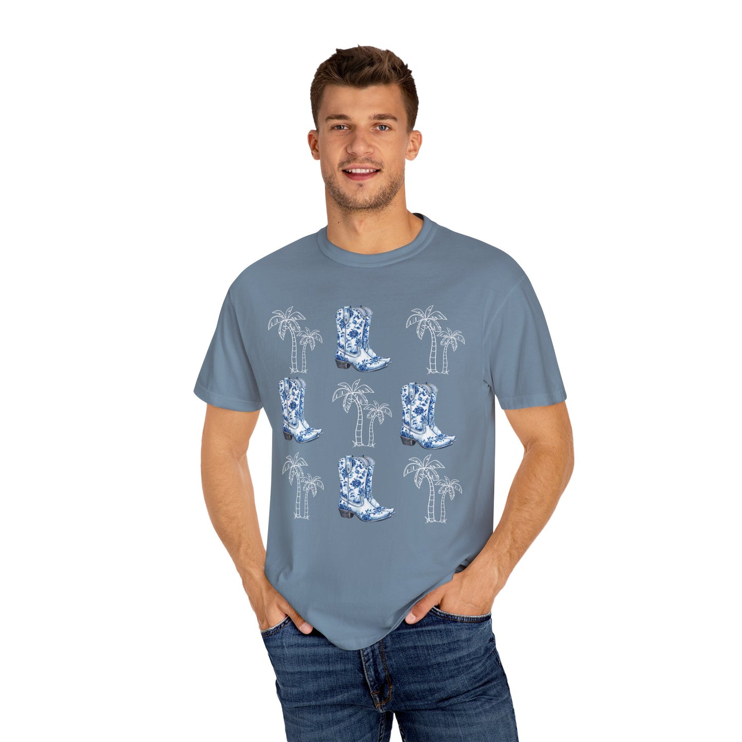 Coastal Cowgirl Comfort Colors Shirt, Chinoiserie Cowgirl Shirt, Palm Trees Beachy Cowgirl Shirt,