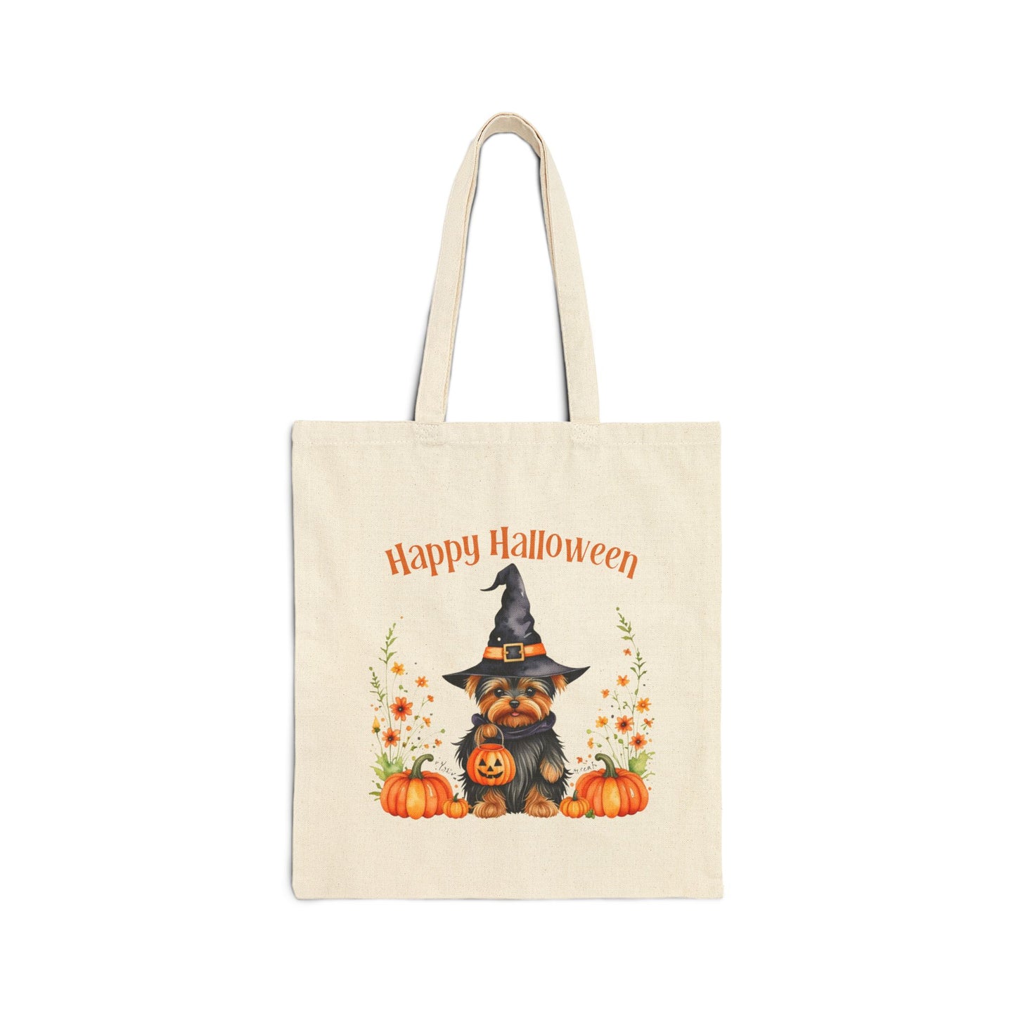 Happy Halloween Yorky Tote,  Pumpkin Tote Bag, Yorkshire Terrier Tote, Fall Tote Bag,  Cute Dog Tote Bag, Trick or Treat Tote Bag